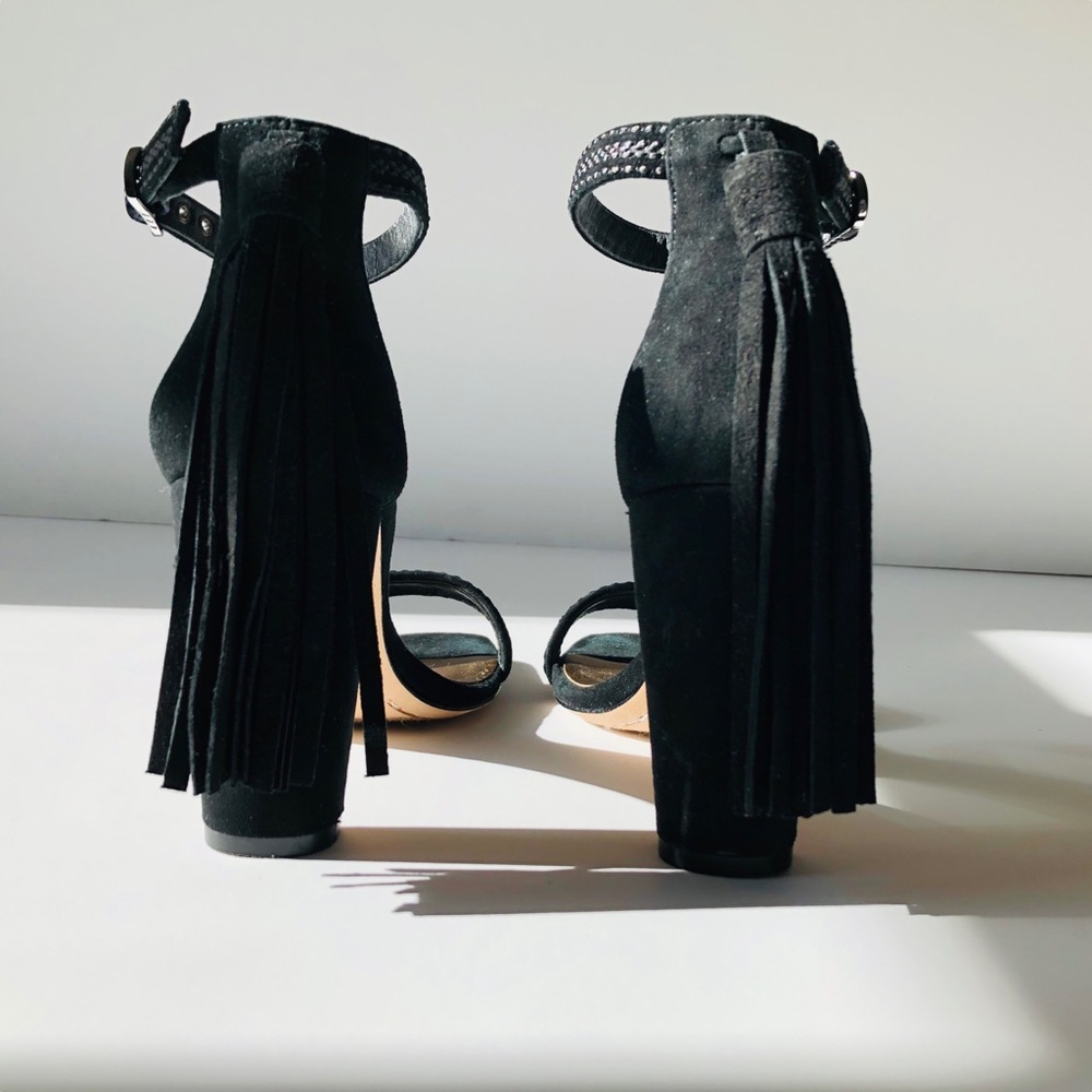 Cynthia Vincent Black Suede Block Heel Sandals - Picture 3 of 5